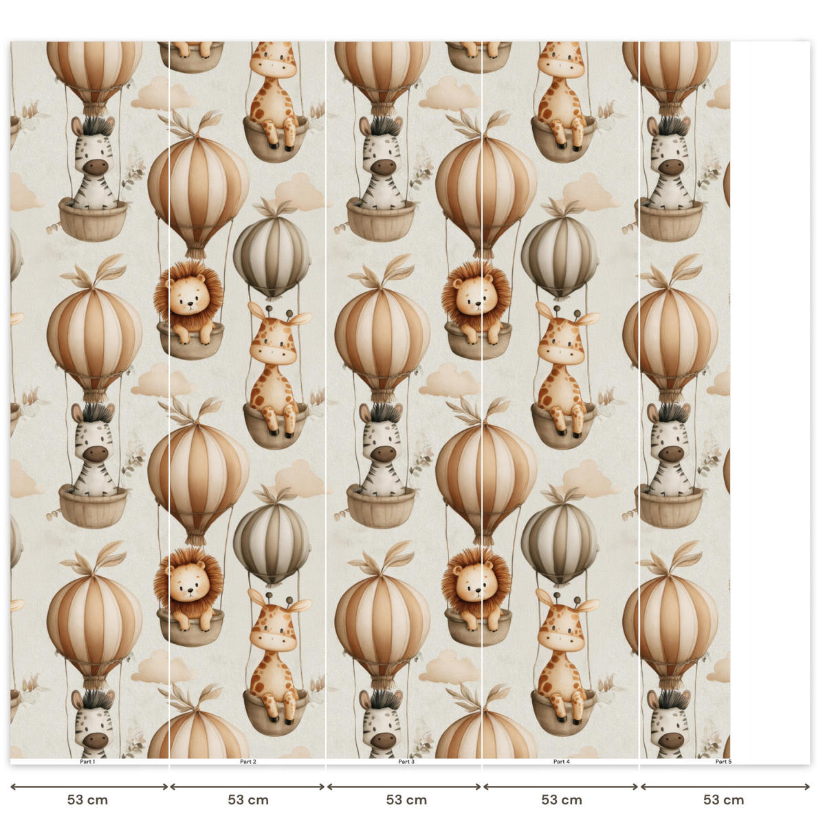 KINDERTAPETE - Safari - Heißluftballons - Taupe - 220x240 cm - Beige, Papier (220/240cm) - OnlyWow