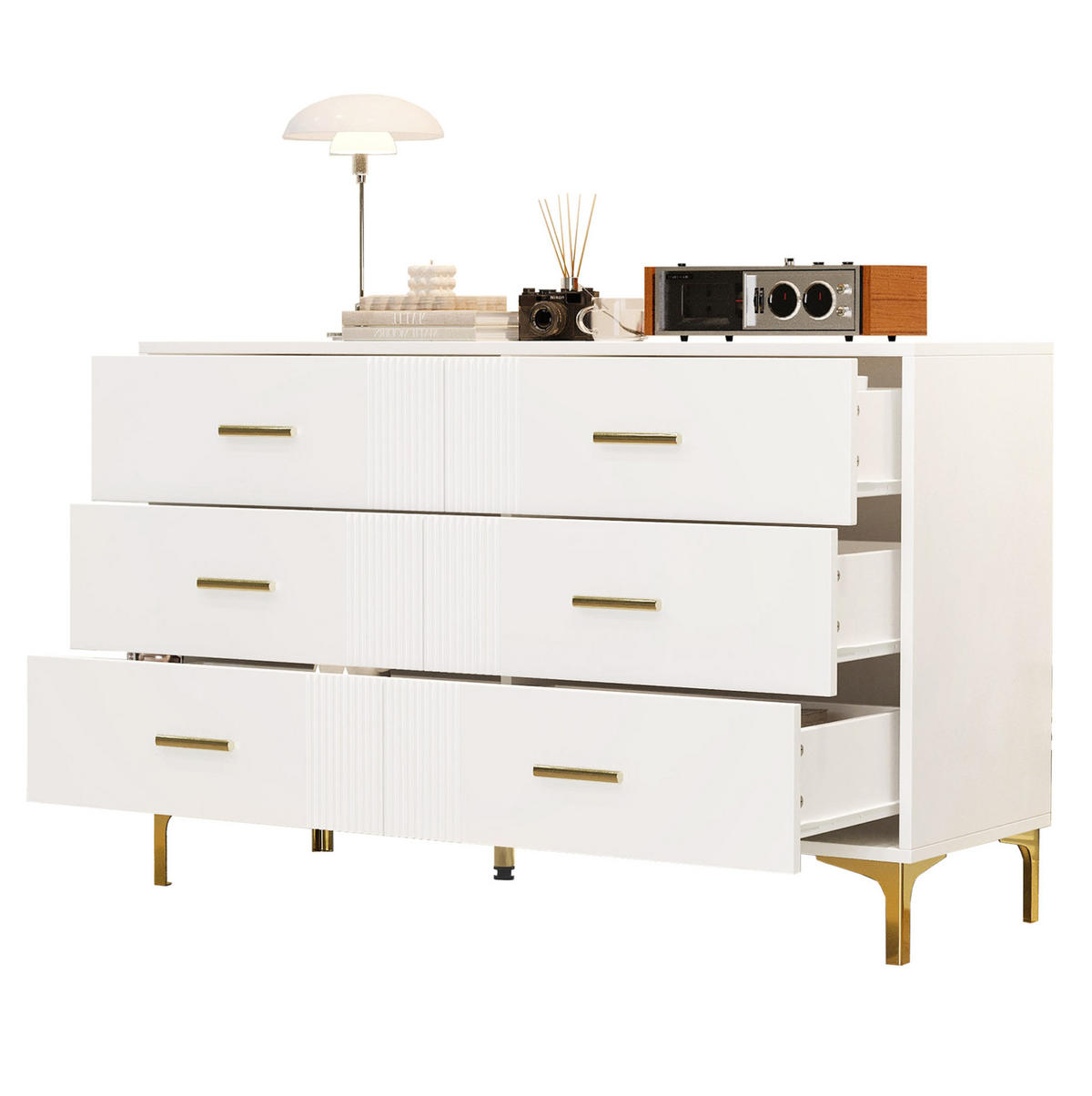 KOMMODE aus MDF 120x40x76 cm Weiß mit 6 Schubladen und Kippsicherung - Weiß, Holzwerkstoff (120/76/40cm) - IVMEU
