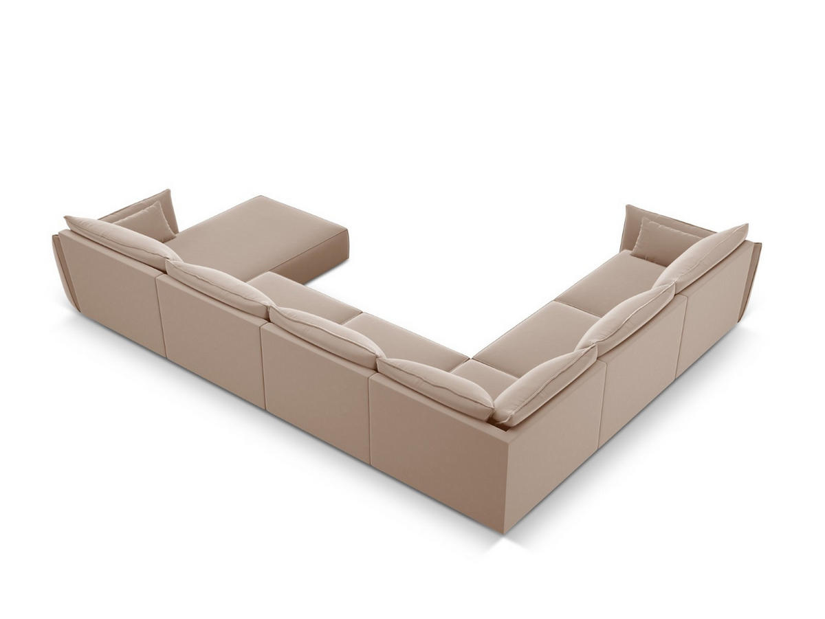 PANORAMASOFA links Kaelle aus Samt beige 8 Sitzplätze - Beige, Textil (284/85/384cm) - Micadoni