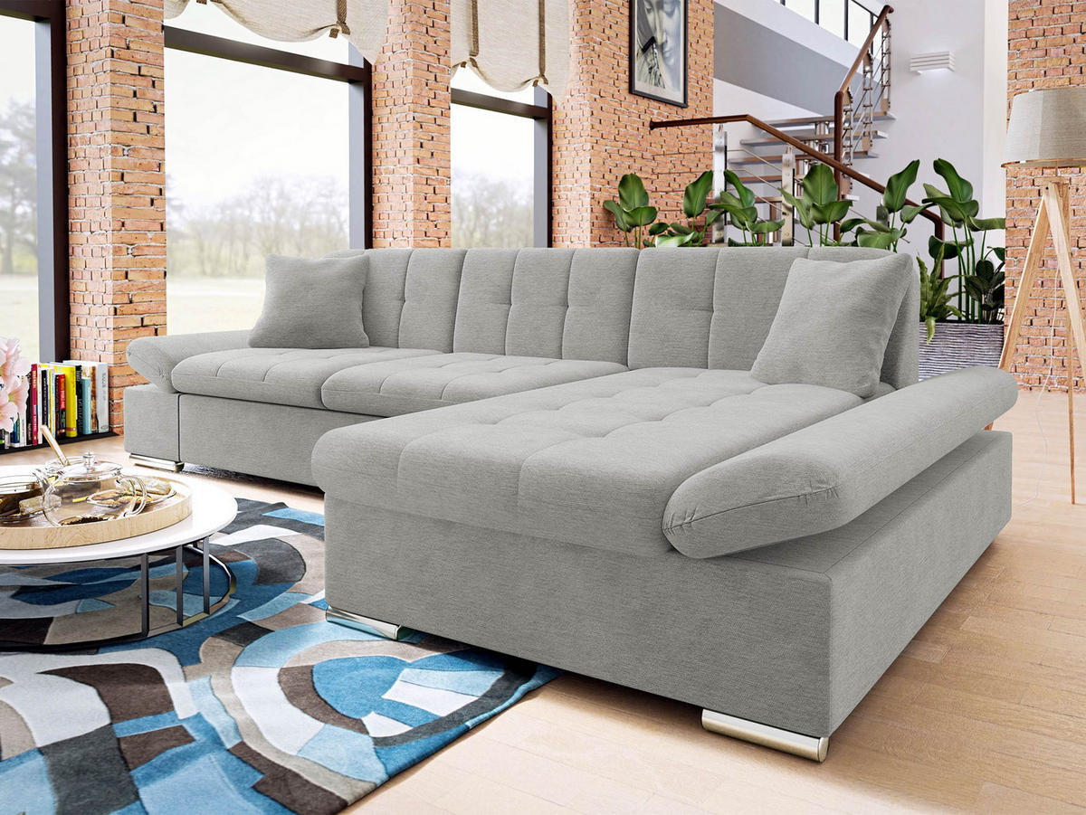 ECKSOFA Malwi, Seite: Rechts - Silberfarben/Hellgrau, Holz/Textil (278/161cm) - MIRJAN24