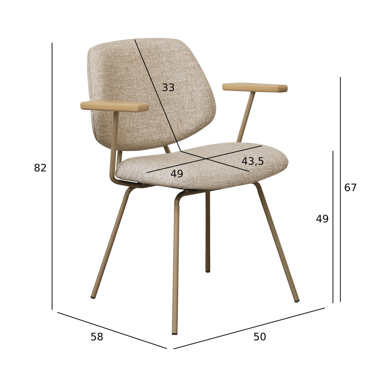 ARMLEHNSTUHL-SET 2 Stück in Teddystoff Beige - Beige, Textil/Metall (50/82/58cm) - Furnhouse
