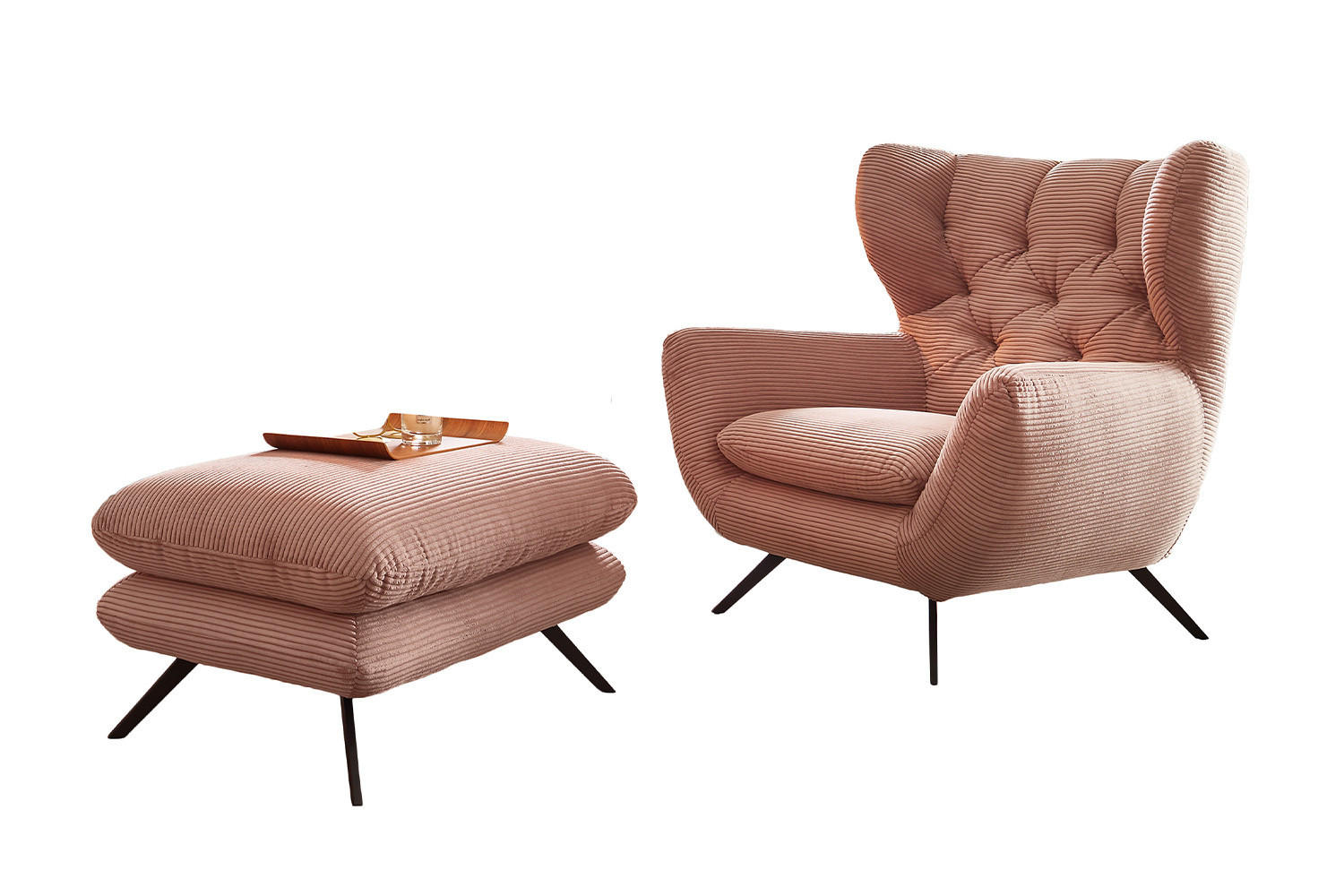 SESSEL CHARME Rosé - Schwarz/Rosa, Textil/Metall (100/106/95cm) - KAWOLA
