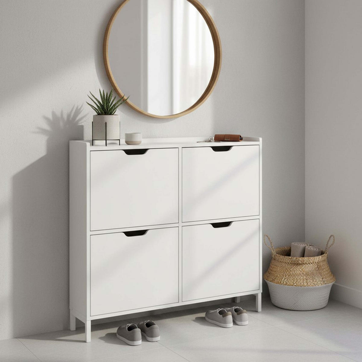 BOTNÍK bílý 4 výklopné přihrádky - bílá, kov/kompozitní dřevo (100/90/19cm) - Relaxdays