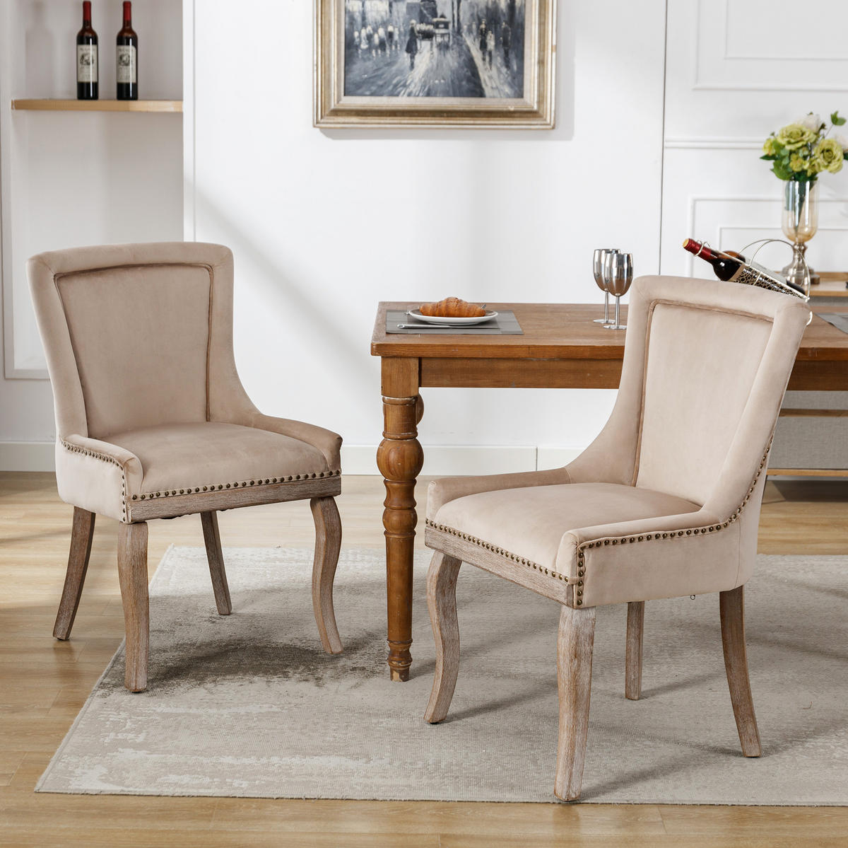 ESSZIMMERSTUHL 2er-Set gepolstert Samt Beige - Beige, Holz (61/91/55cm) - Meubliv