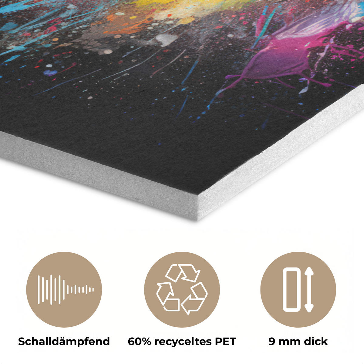 AKUSTIKBILD Fußball - Farbe - Farben - Schwarz - Weiß Akustikpaneele 90x60 cm - Weiß, Kunststoff (90/60/0.9cm) - MuchoWow
