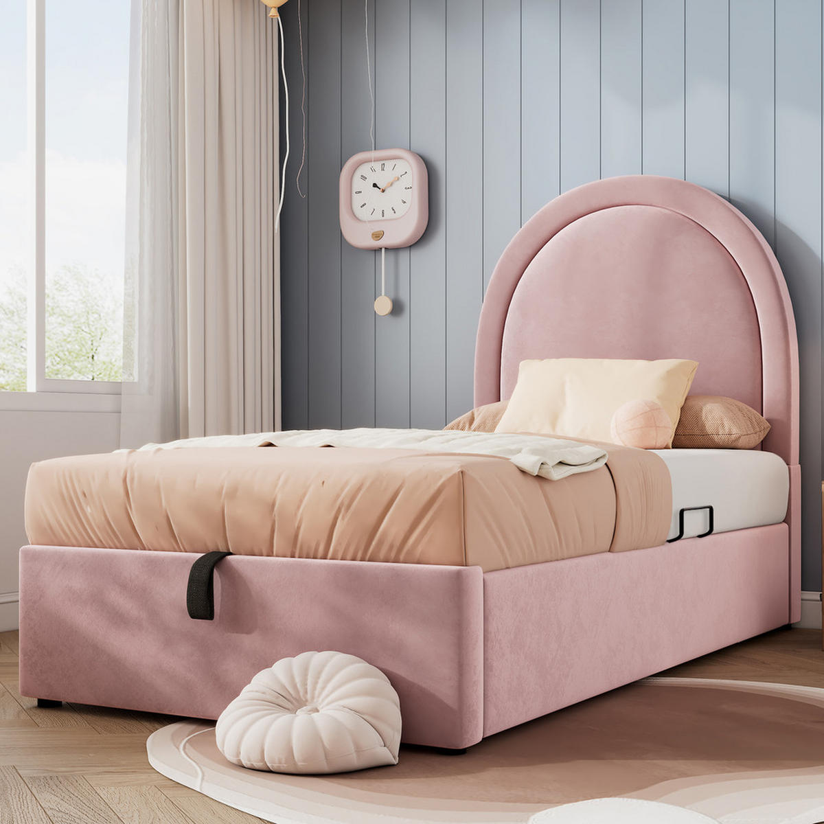 KINDERBETT 90x200cm Einzelbett Samt Rosa - Pink, Holz (90/200cm) - FLIEKS