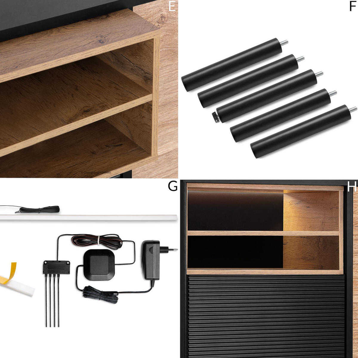 KOMMODE LOFTY TV/HiFi-Einlage, schwarz / Eiche natur - Eichefarben/Multicolor, Holzwerkstoff (102/83/41cm) - KONSIMO®