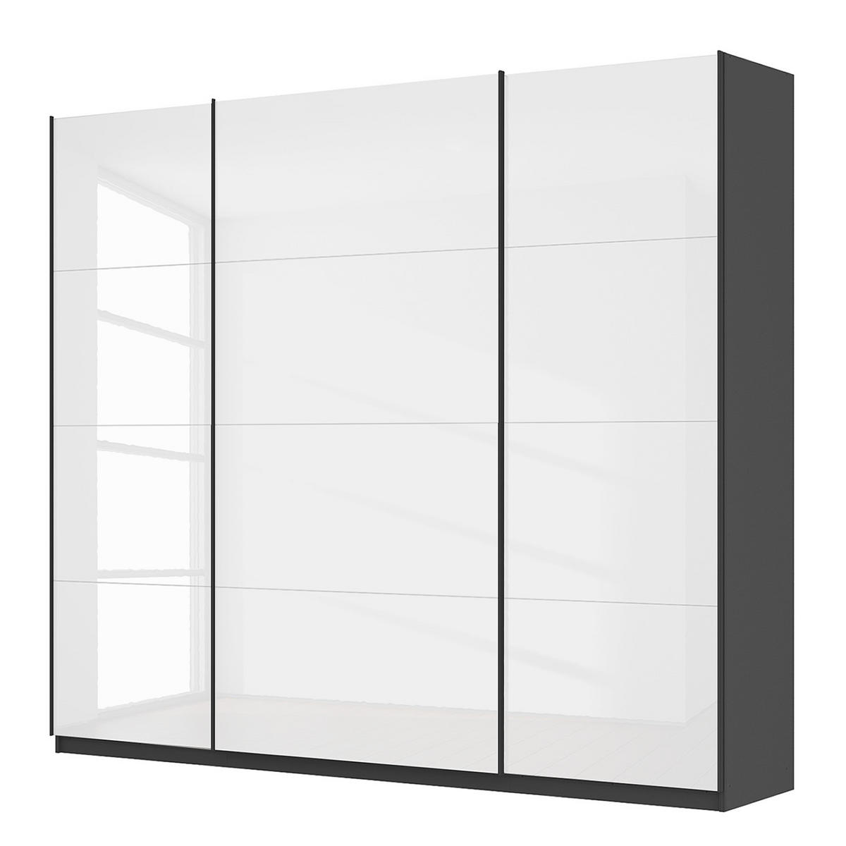 SCHWEBETÜRENSCHRANK - Weiß Hochglanz/Grau, Holzwerkstoff (270/236/68cm) - home24