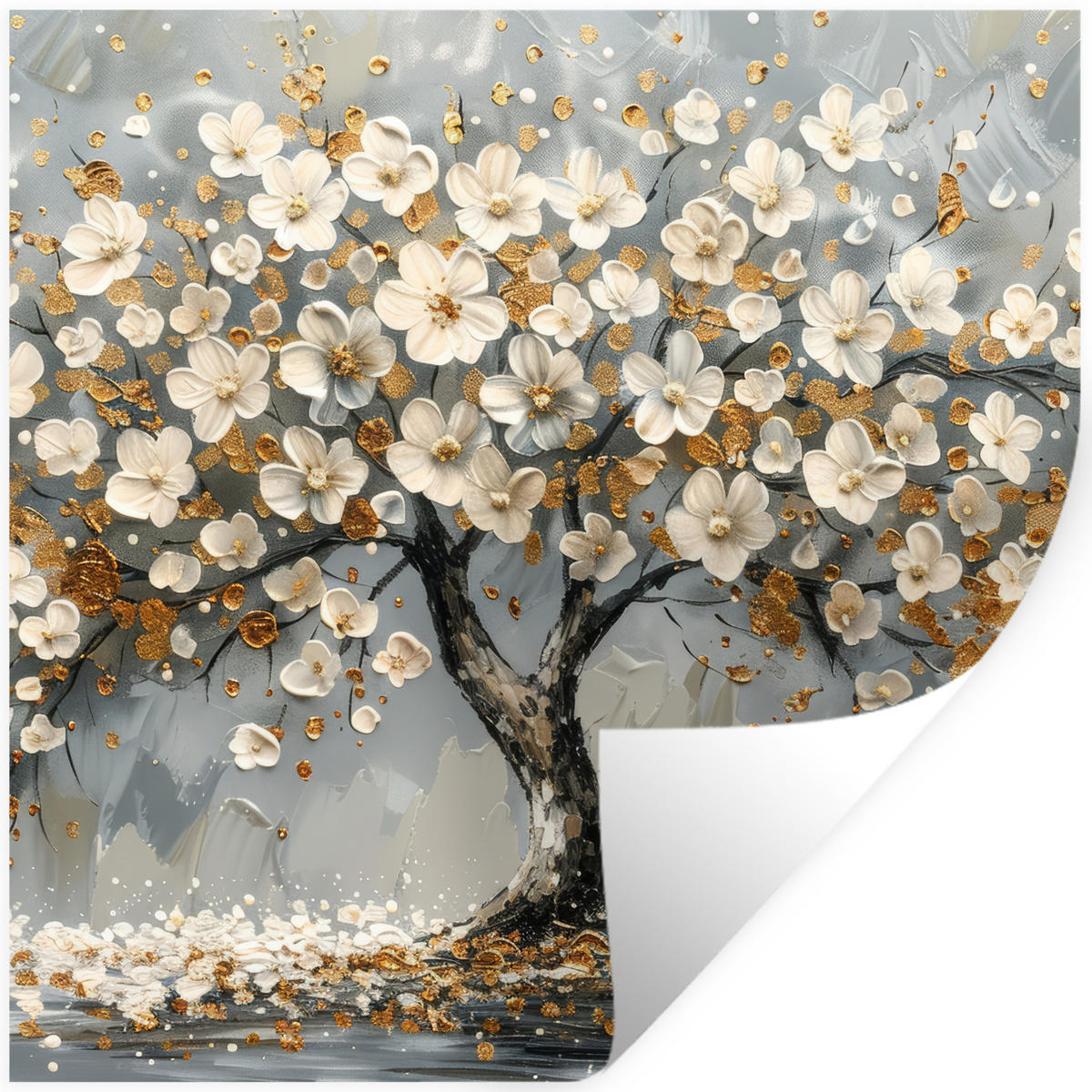 WANDTATTOO Baum - Blumen - Weiß - Natur - Kunst 50x50 cm - Weiß, Kunststoff (50/50/0.1cm) - MuchoWow