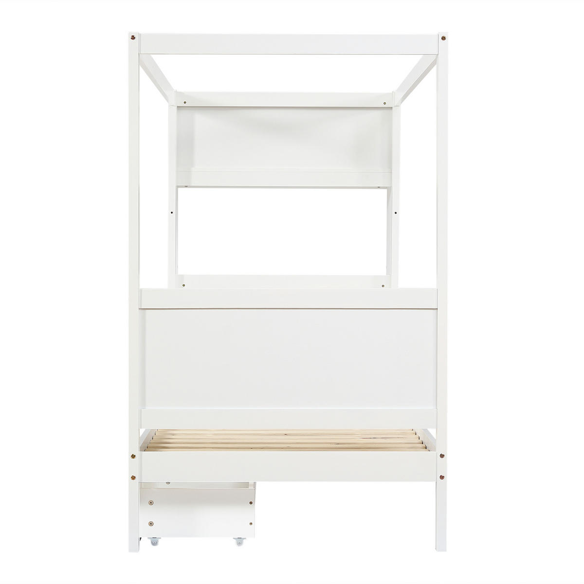 STAURRAUMBETT 90/200 cm DE-02262, in Weiß/Natur, mit 5 Schubladen und Lagerschrank - Weiß, Holz/Holzwerkstoff (90/200cm) - ComfortXL