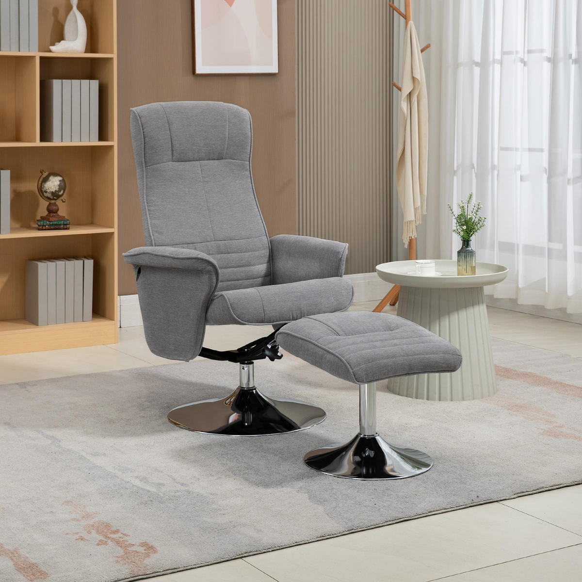 RELAXSESSEL mit Fußhocker 360°drehbarer Fernsehsessel bis 150 kg Samt Grau - Chromfarben/Grau, Textil/Metall (71/104/69cm) - HOMCOM