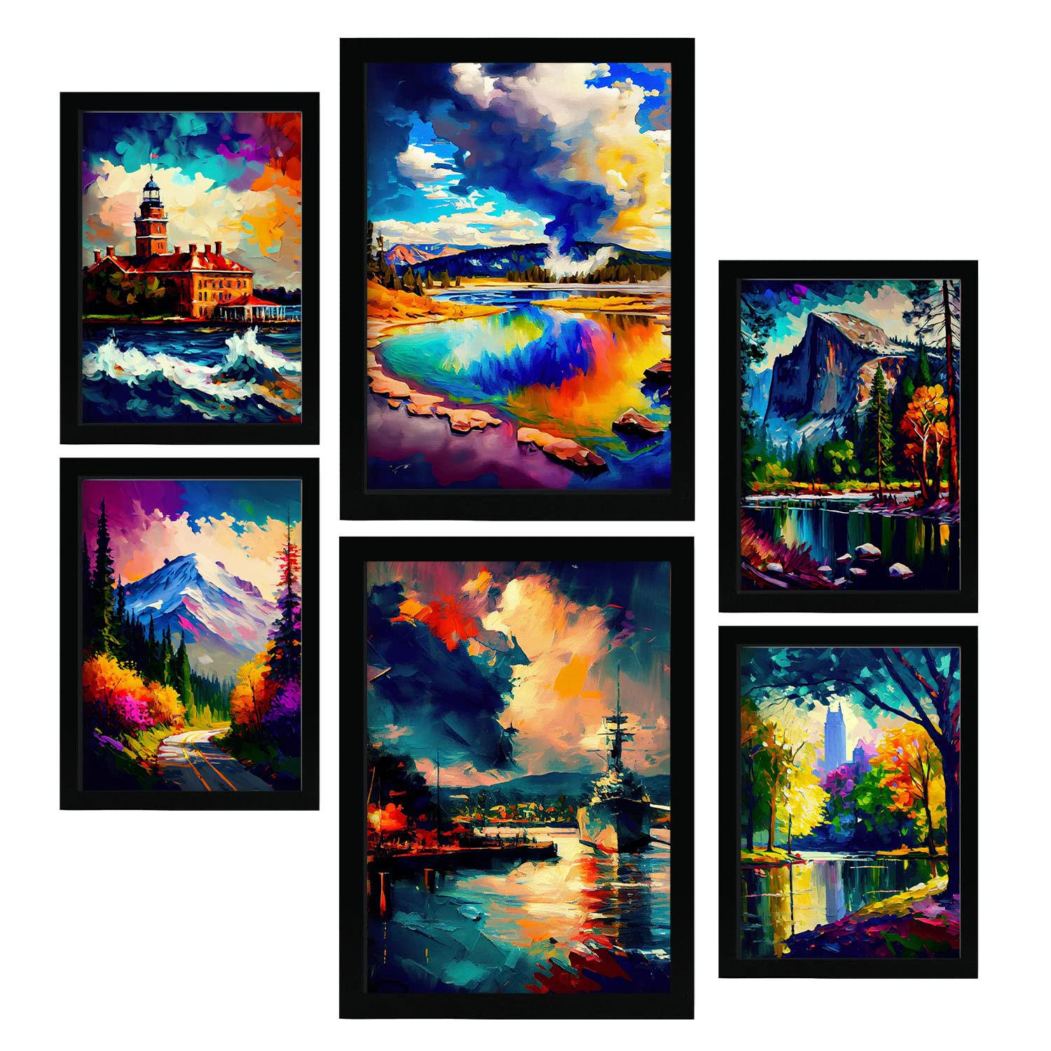 POSTER Set Mit 6 Wolken Im Ölgemälde Stil A3 & A4 Rahmenlos - Klar, Papier (29/3cm) - Nacnic