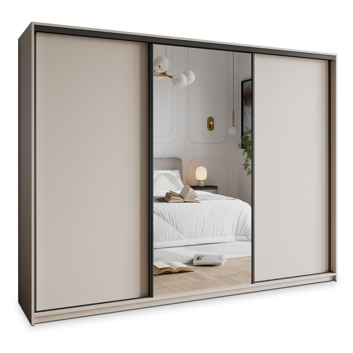 SCHWEBETÜRENSCHRANK TAVI 270/205/60 cm 3-türig mit Spiegel Kaschmir - Kaschmir, Holzwerkstoff (270/205/60cm) - MASSENO