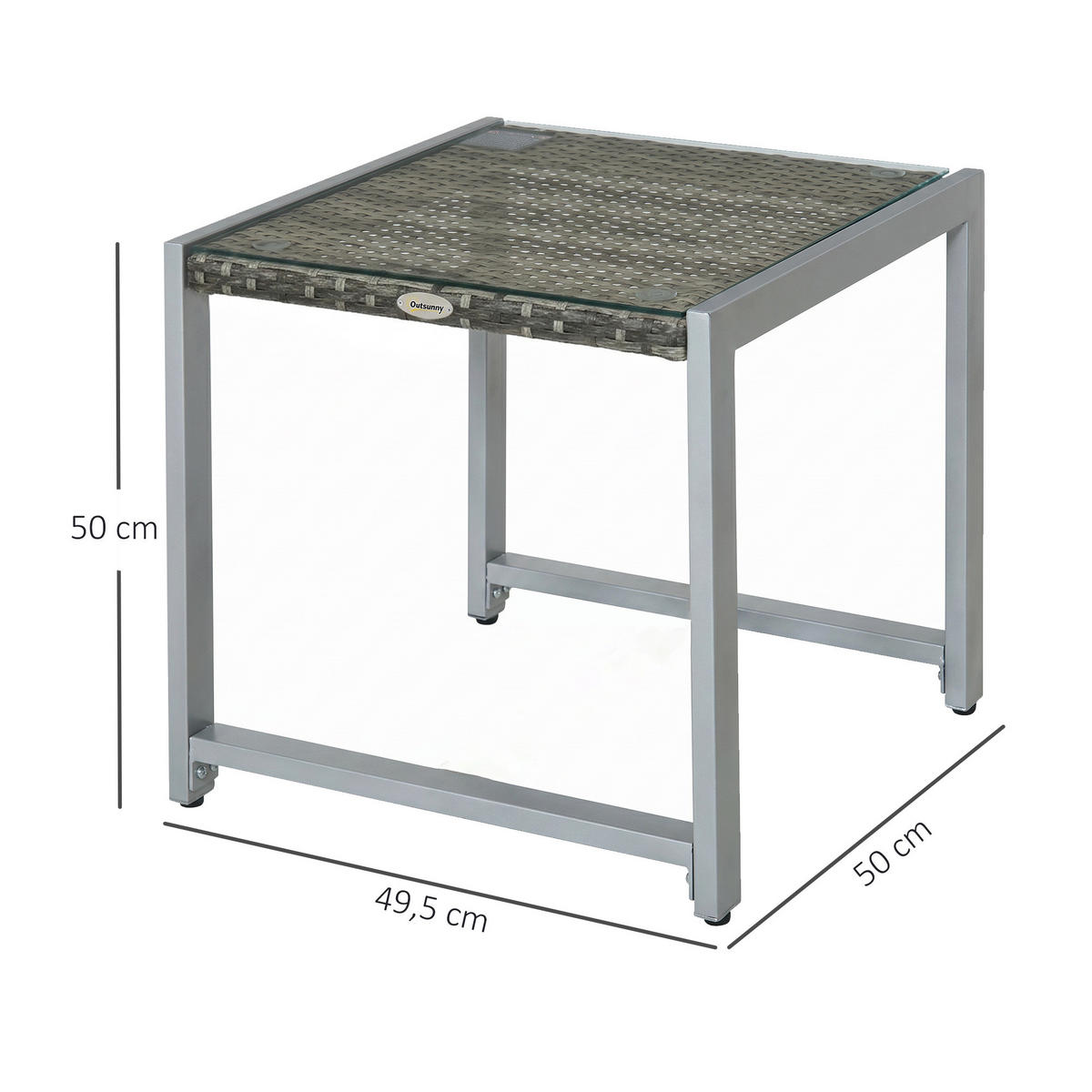 CARTENTISCH, Grau, Polyrattan, Aluminium, Hartglas - Grau, Kunststoff (50/495/50cm) - Outsunny