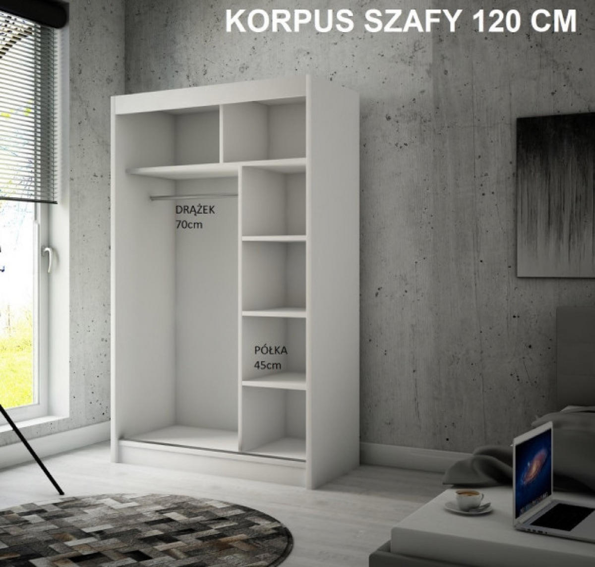 SCHRANK Weiß Lamellen Mit Spiegel Craft Gold 120 cm - Weiß, Holzwerkstoff (120/215/61cm) - Sepro Meble