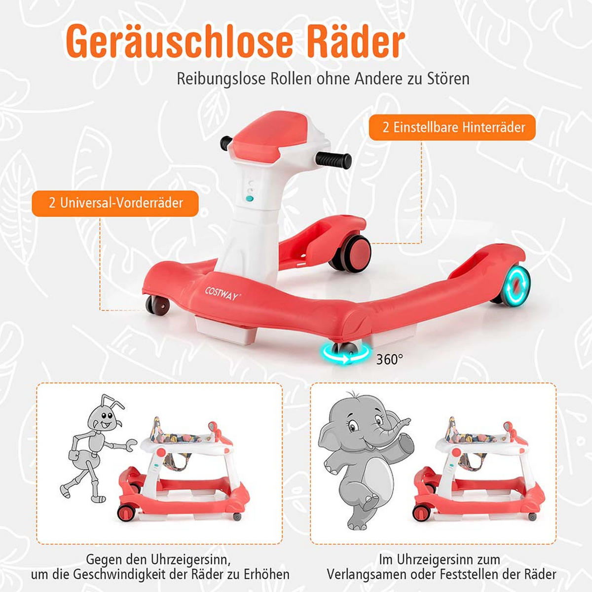 LAUFLERNHILFE Kappbar Orange - Orange, Kunststoff (60/55/73cm) - COSTWAY