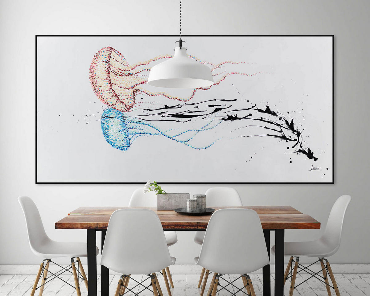 XXL ÖLGEMÄLDE Blau 200/100 cm - Blau/Rot, Holz/Textil (200/100cm) - KUNSTLOFT