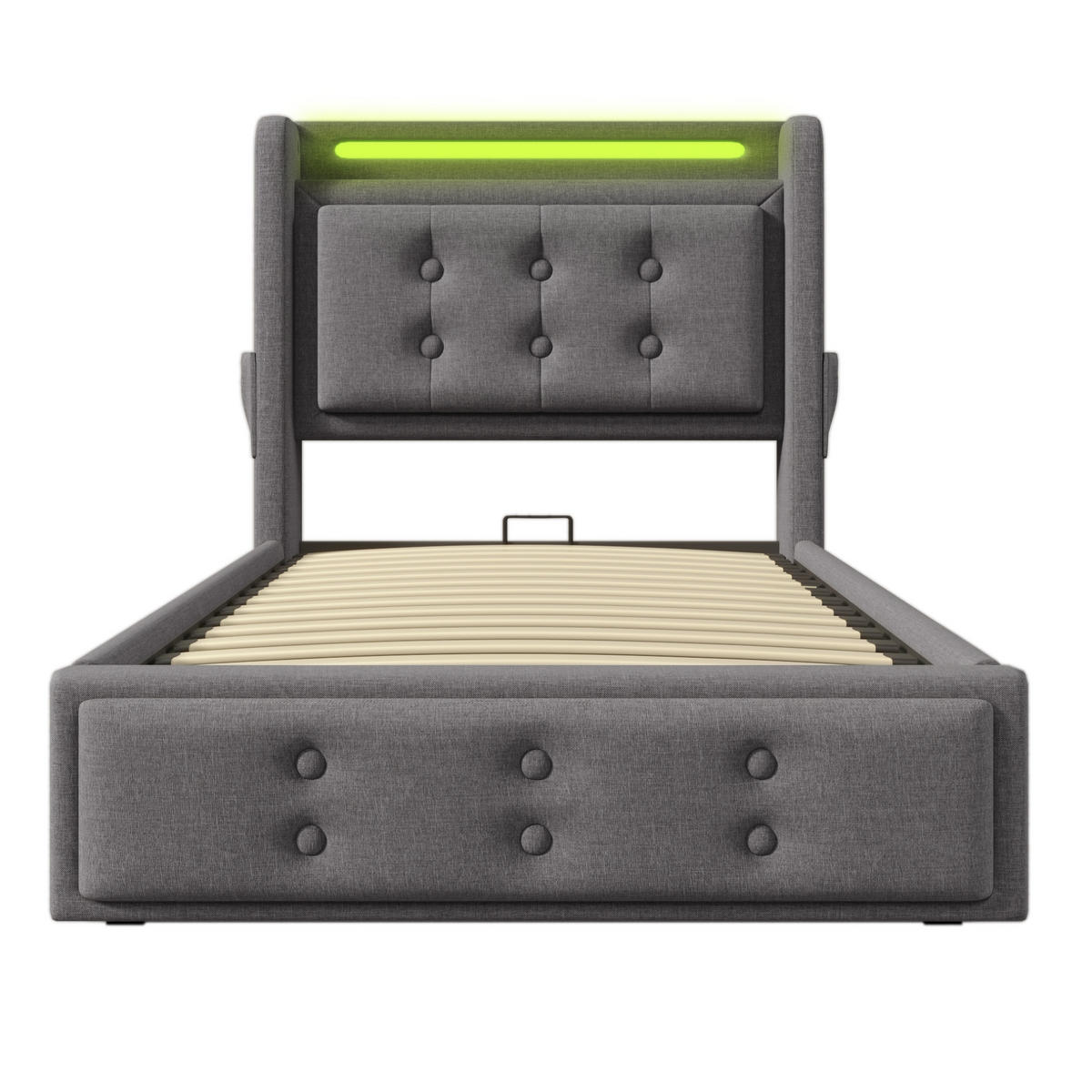 POLSTERBETT 90/200 cm mit LED-Beleuchtung, USB-C und Bettkasten aus Baumwoll-Leinenstoff, und Matratze,Grau - Grau, Textil (90/200cm) - Redom