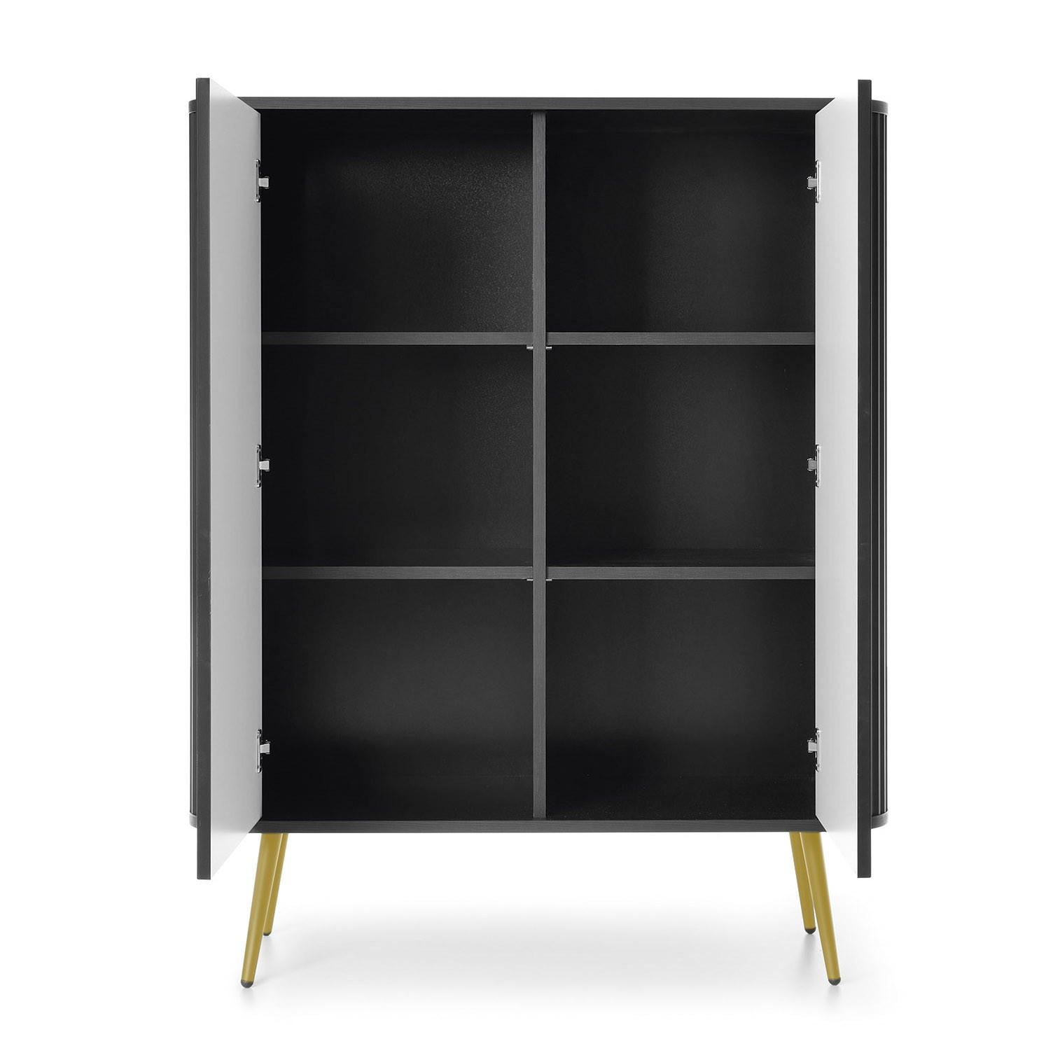 HIGHBOARD Zova Schwarz, Goldene Beine, Hochkommode - Goldfarben/Schwarz, Holzwerkstoff/Metall (103/129/39cm) - Bettso