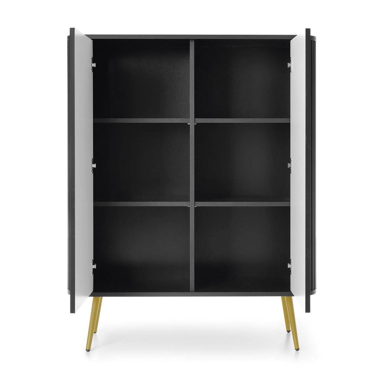HIGHBOARD Zova Schwarz, Goldene Beine, Hochkommode - Goldfarben/Schwarz, Holzwerkstoff/Metall (103/129/39cm) - Bettso