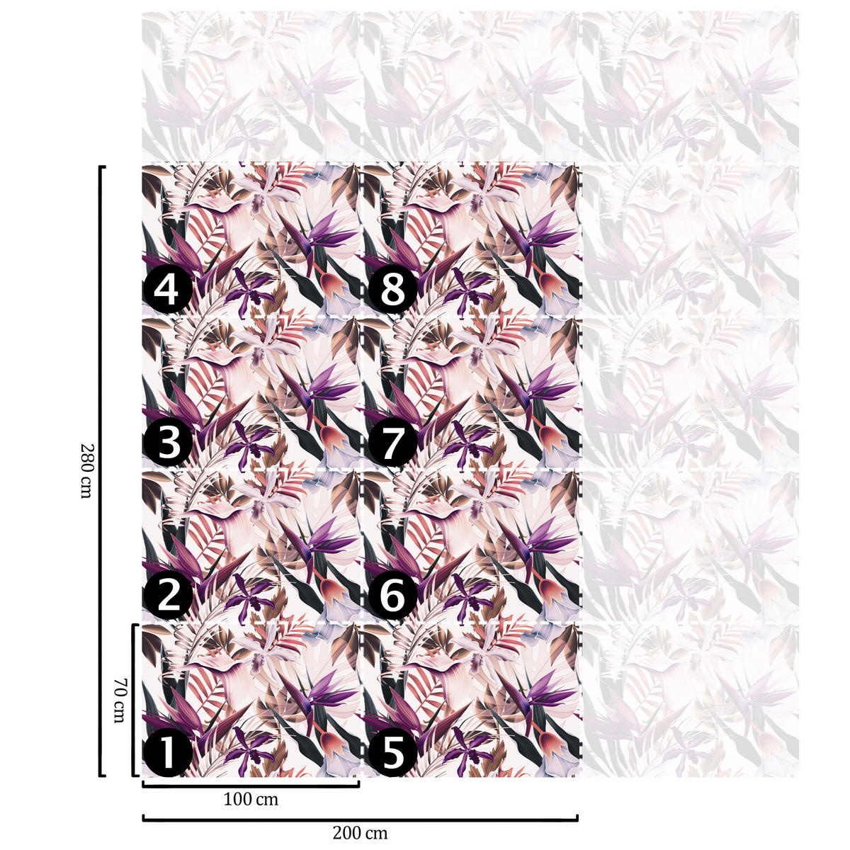 TAPETE Tropisch aus echtem Papier, 200x280cm, 8 Bögen - Pink, Papier (200/280cm) - WALLPAPERS4BEGINNERS