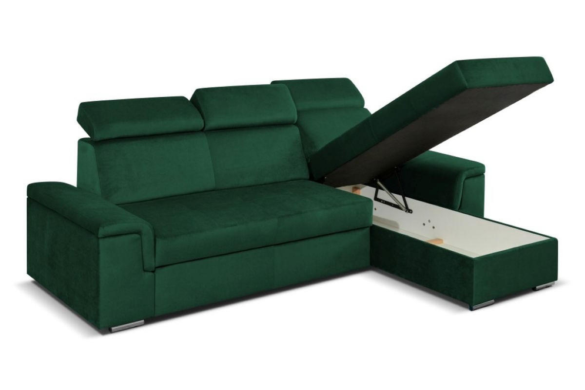 ECKSOFA Monaco L-Form mit Schlaffunktion und Bettkasten 245 cm, grün - Grün, Holz/Kunststoff (245/163cm) - Margaret Hadas24