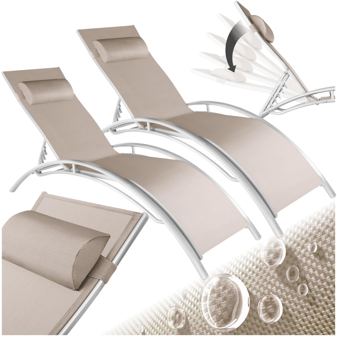GARTENLIEGE 2er Set Alina,180 x 59 x 50 cm,beige - Beige, Kunststoff (59/81.5/180cm) - tectake