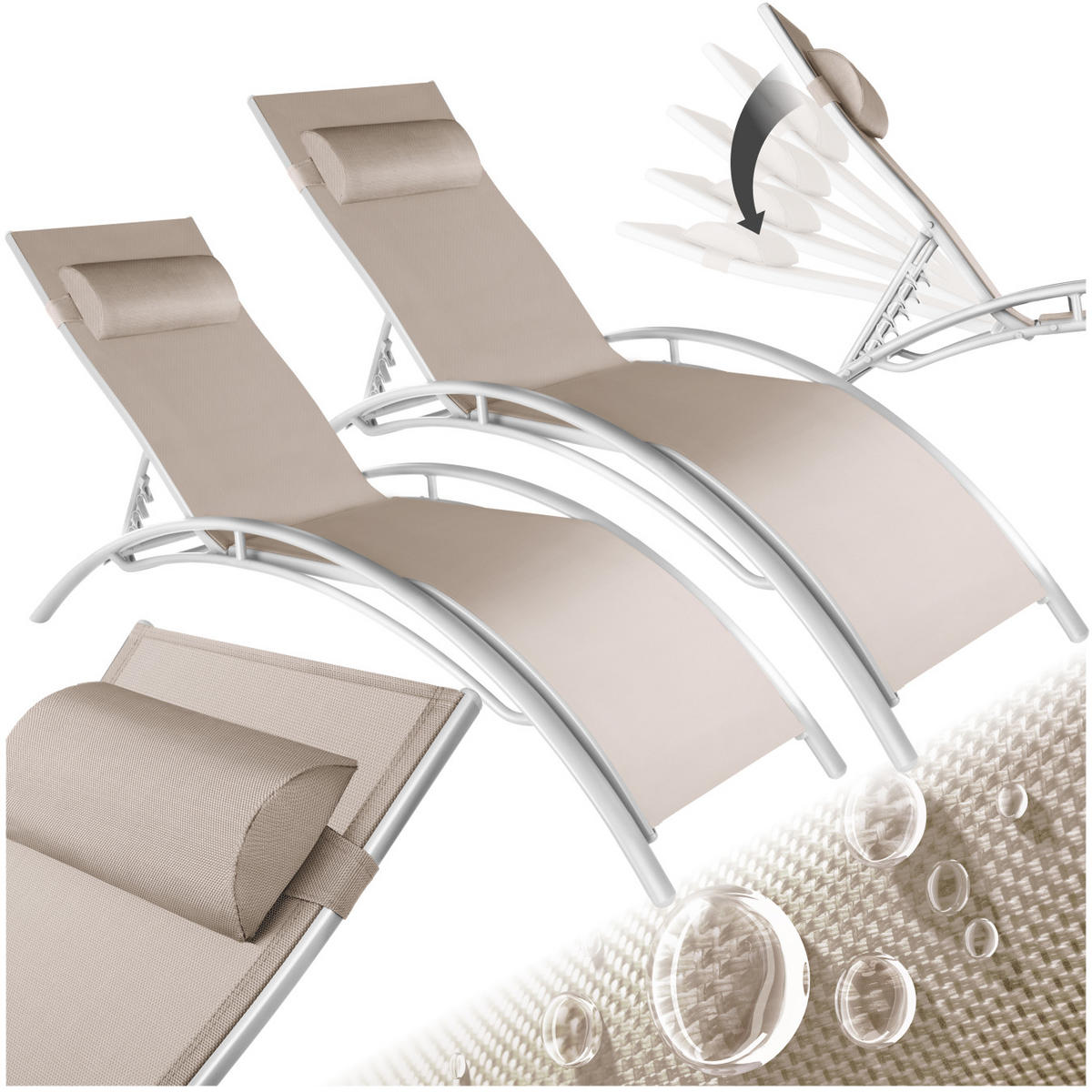 GARTENLIEGE 2er Set Alina,180 x 59 x 50 cm,beige - Beige, Kunststoff (59/81.5/180cm) - tectake