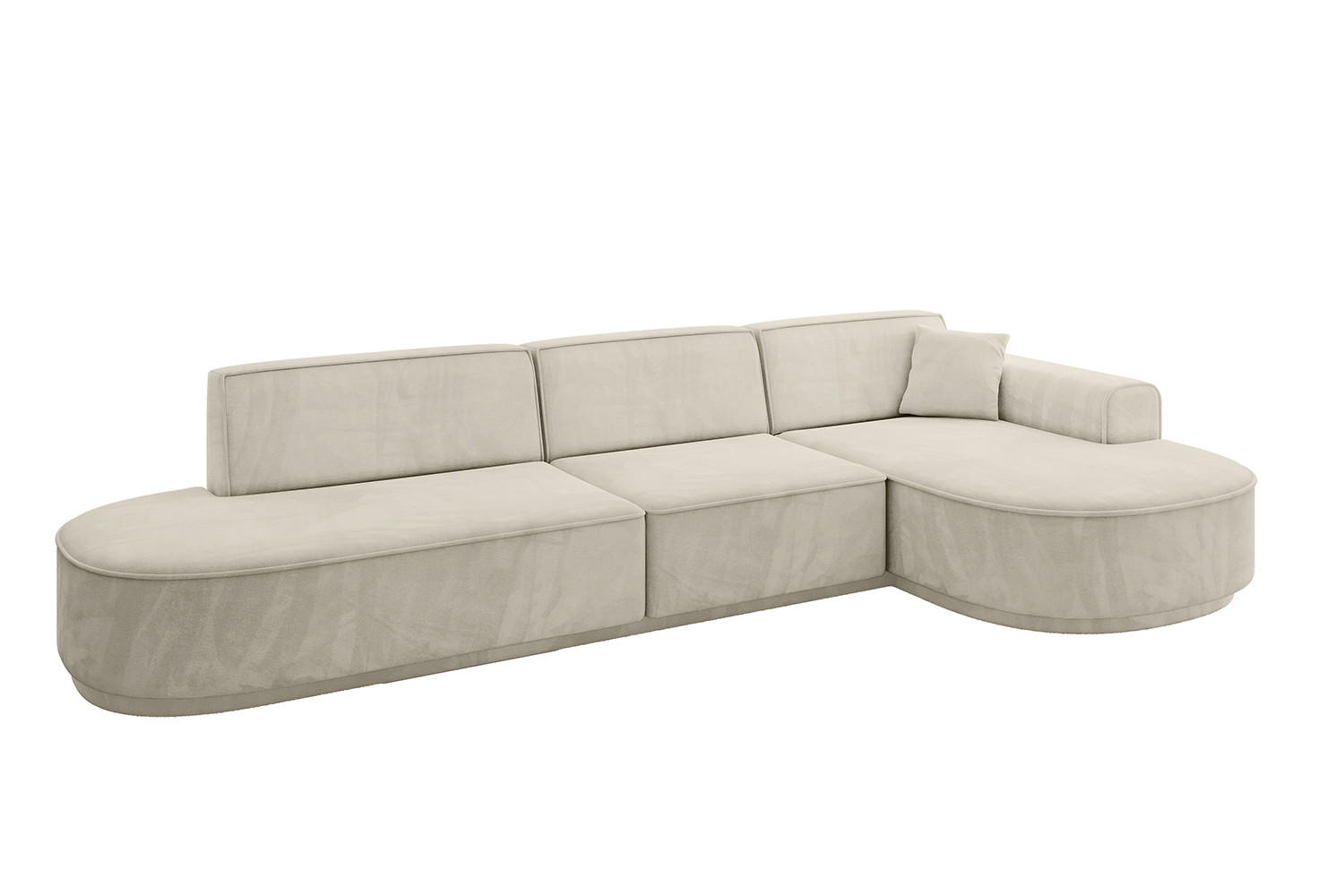 ECKSOFA Ottomane Rechts MARI-L2-v3 - 328x171x83 cm Ecru Velours - Ecru/Schwarz, Holzwerkstoff/Kunststoff (171/328cm) - ALTDECOR