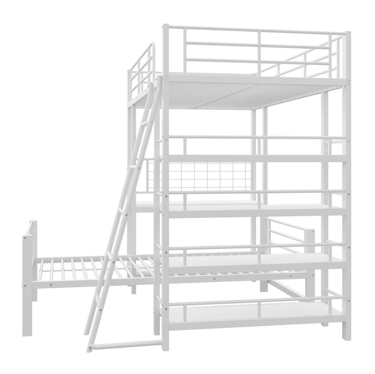 ETAGENBETT 90/200 cm aus Metall, trennbar mit Ablagefächern und Lattenrost, Weiß - Weiß, Metall (90/200cm) - Redom