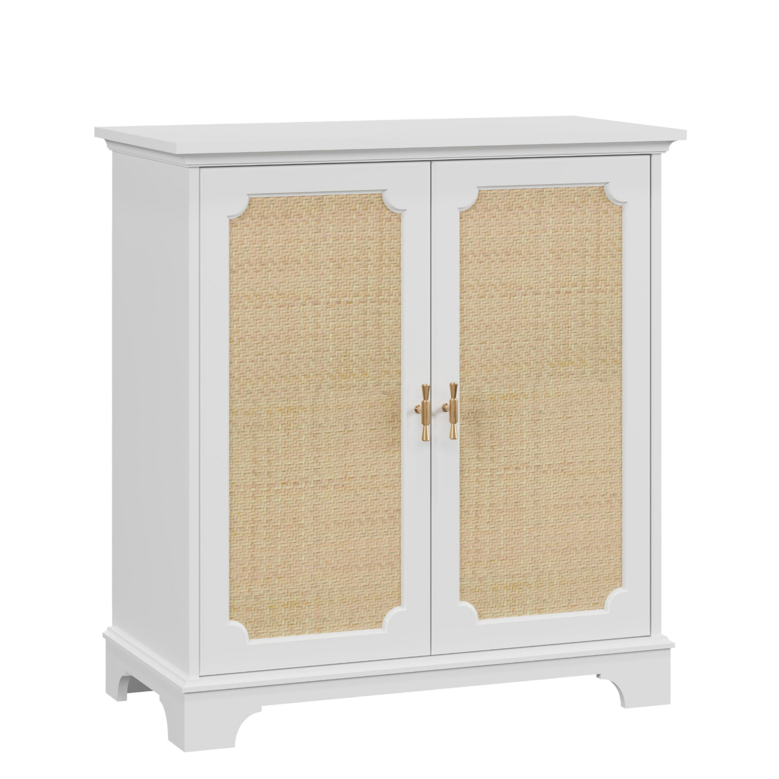 SIDEBOARD DE-38842 80/38/86 cm 2 Rattantüren und verstellbare Böden Natur - Weiß, Holzwerkstoff (80/86/38cm) - ComfortXL