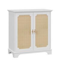 SIDEBOARD DE-38842 80/38/86 cm 2 Rattantüren und verstellbare Böden Natur - Weiß, Holzwerkstoff (80/86/38cm) - ComfortXL