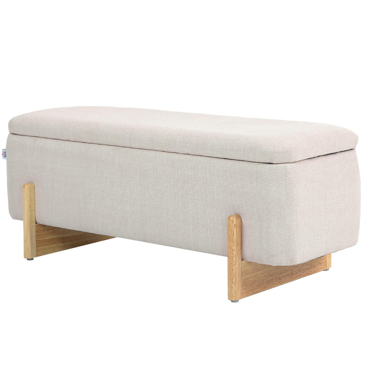 TRUHENBANK DE-07113 Leinenimitat, Kautschukholzbeine, Cremeweiß - Creme, Holz/Textil (44/44.5/111cm) - ComfortXL