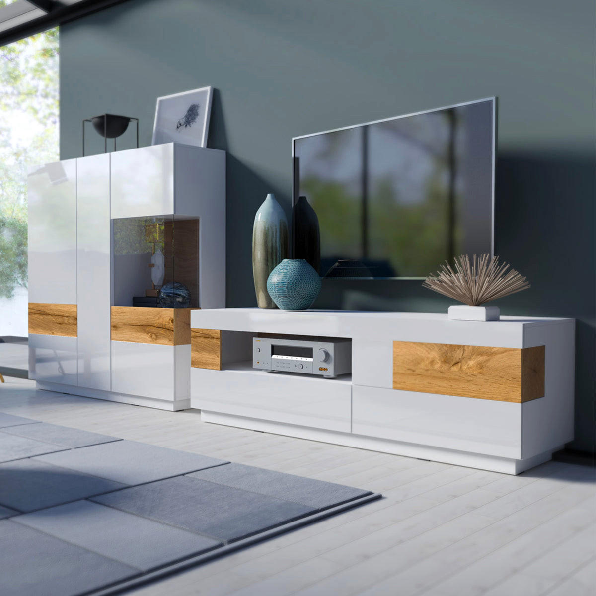 TV OMARICA Andrea Bela in lesena - bela, leseni material (160/54/50cm) - Petits-meubles
