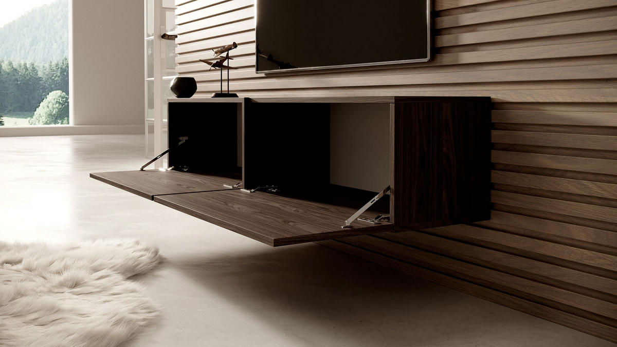 TV stolek BISIRA ořech 140 cm - tmavě hnědá, kompozitní dřevo (140/30/31.6cm) - Selsey