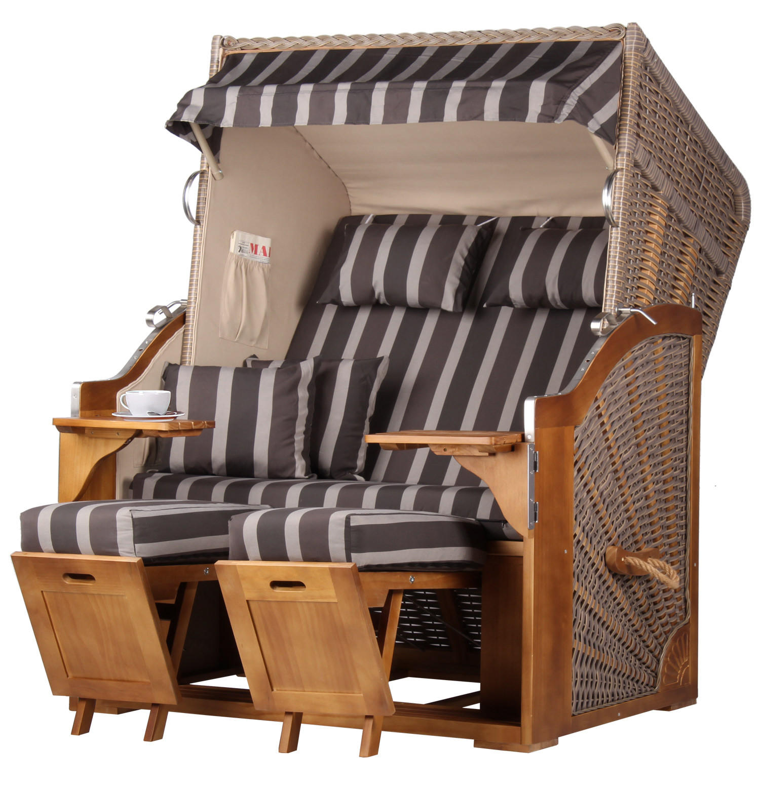 STRANDKORB Komplettset - Schleswig Pinie - PE mokka - Modell 554 - Braun/Grau, Holz (120/160/80cm) - bene living