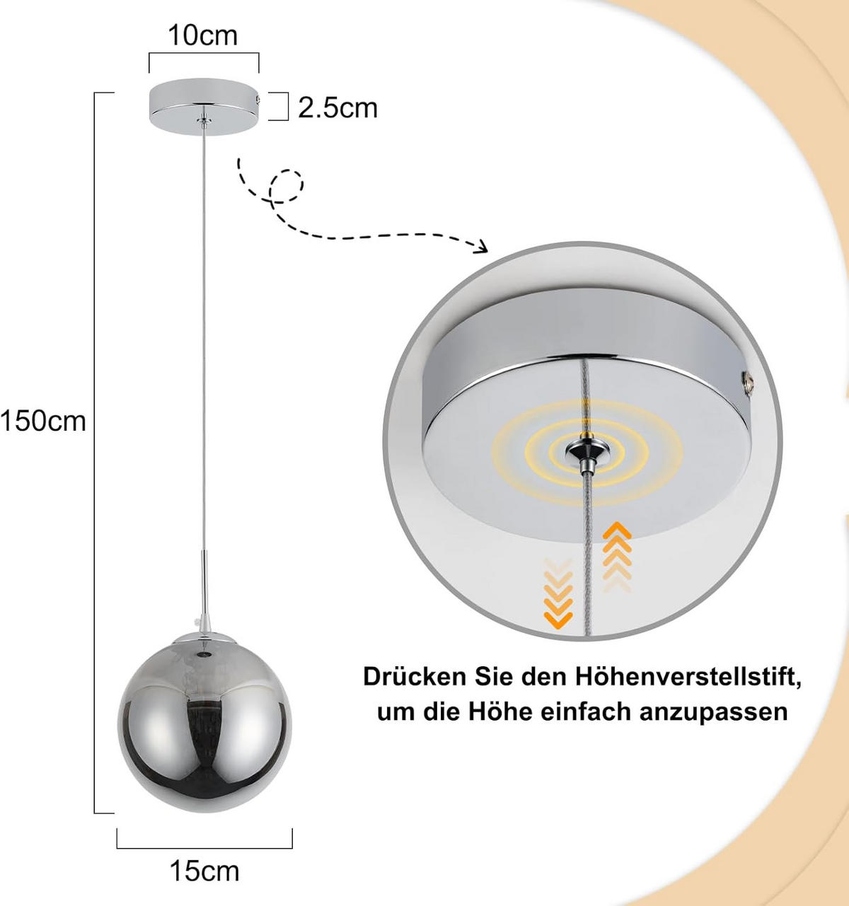 PENDELLEUCHTE 15/150/10cm - Chromfarben, Metall (150/15/10cm) - Nettlife