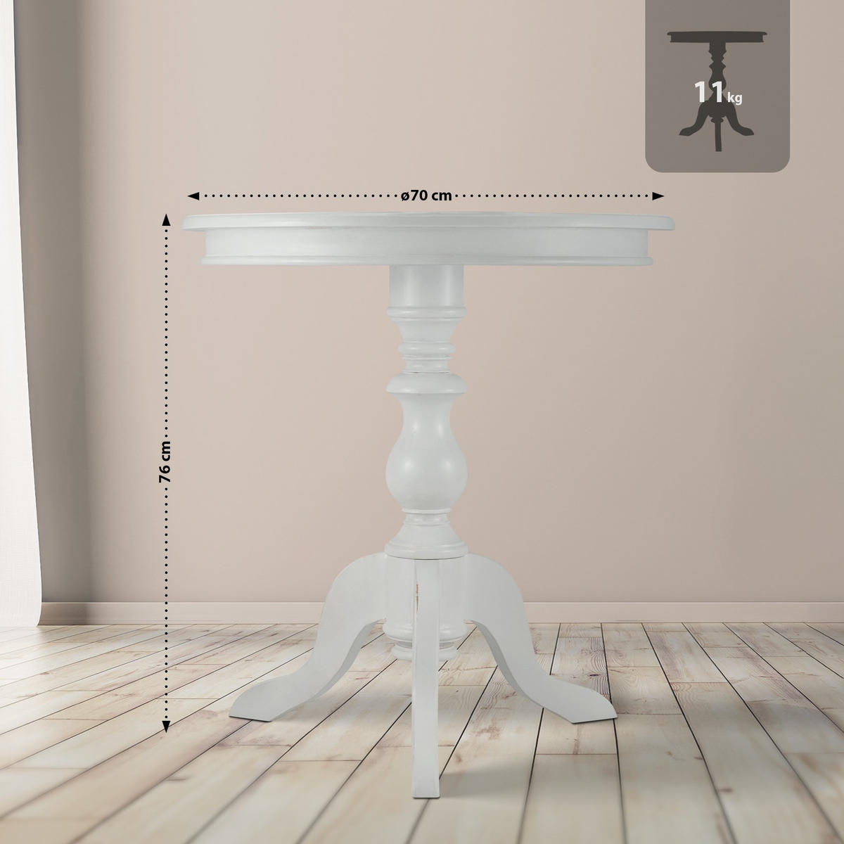 BEISTELLTISCH rund 70 cm Holz Antik Weiß - Braun/Weiß, Holz (70/70/76cm) - CLP