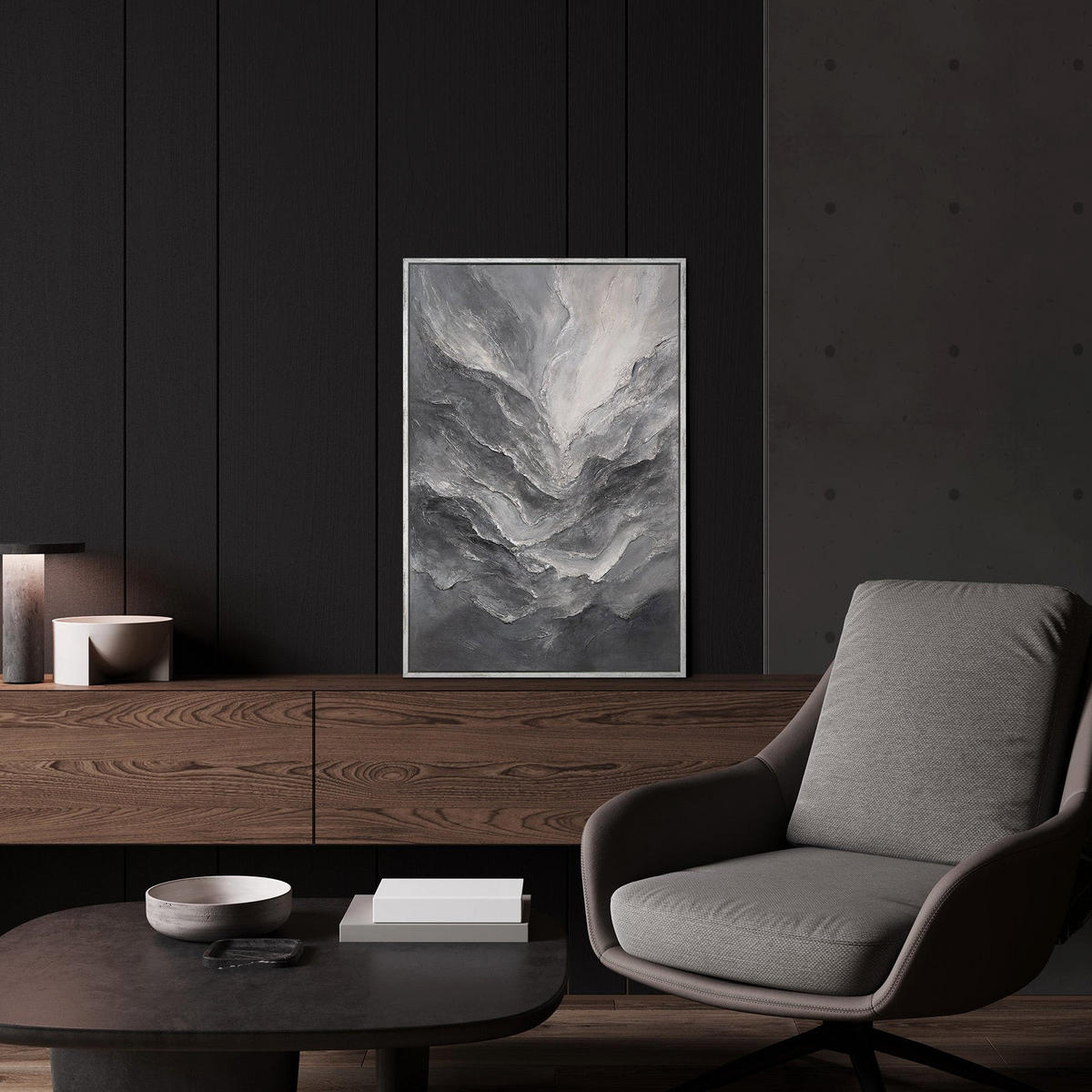 GEMÄLDE Erinnerung der Felsen Schattenfugenrahmen Hellgrau 60x40 cm - Hellgrau, Holz (60/40cm) - YS-art gallery