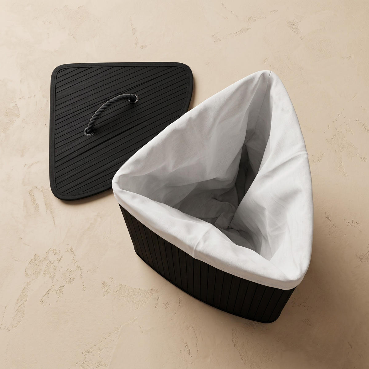 WÄSCHEKORB aus Bambus 60 l 37/37/60 cm - Schwarz, Naturmaterialien (37/60/37cm) - NUXIO