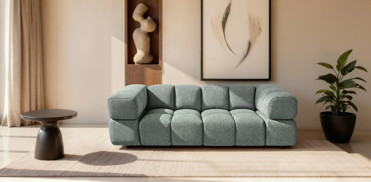 SOFA 3-Sitzer, Couch, Chenille Stoff Puente, Mintz, Averro - Mintgrün, Holz (240/70/96cm) - Kaiser Möbel