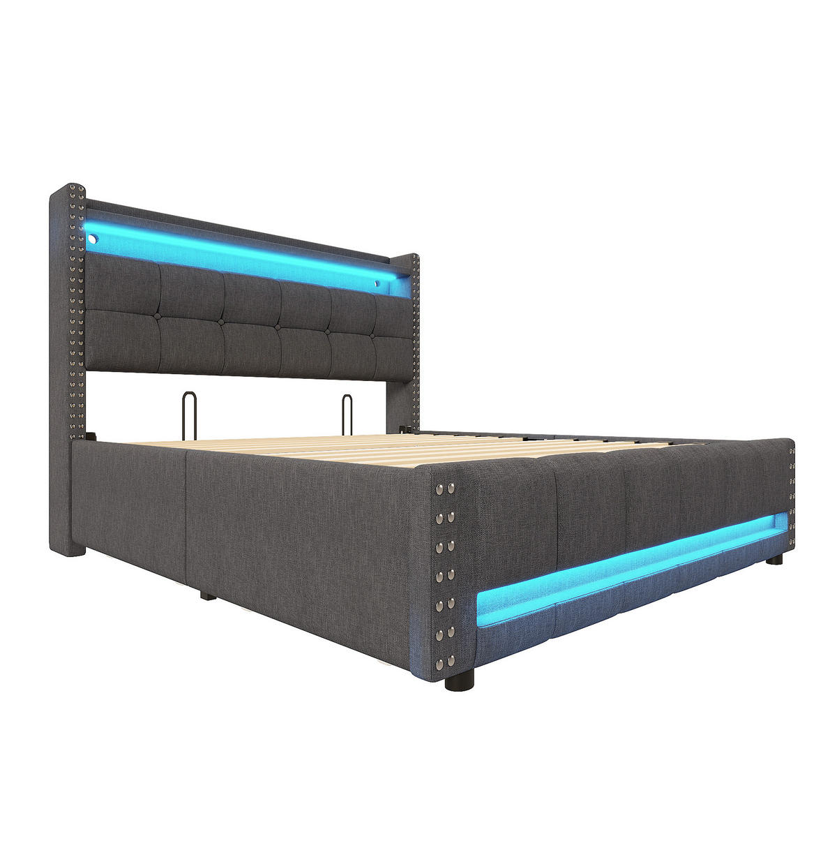 POLSTERBETT 140x200 cm Grau mit LED-Beleuchtung, USB-Anschluss und Stauraum - Grau, Textil (140/200cm) - IVMEU