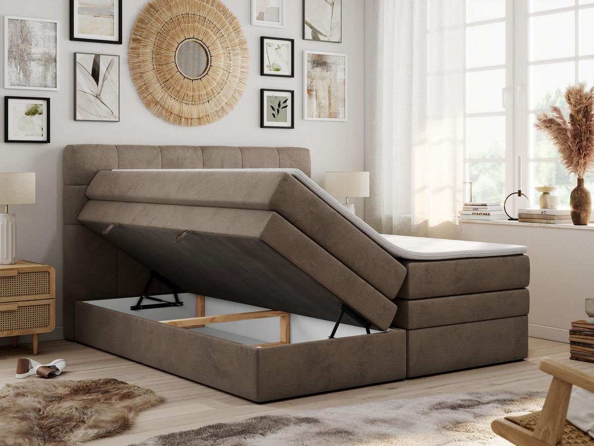BOXSPRINGBETT LUKA KING 200/200 Braun Velvet - H4 - Braun, Holz/Textil (200/200cm) - MKS