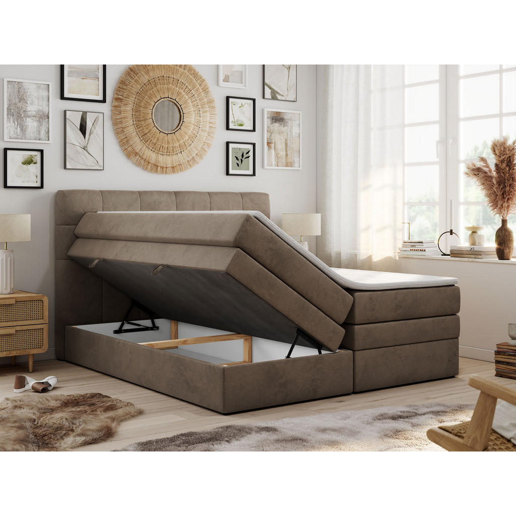 Thumbnail - MKS Boxspringbett, Braun, Textil, 2-Sitzer, H4, Rechteckig, 200x200 cm, Schlafzimmer, Betten, Boxspringbetten