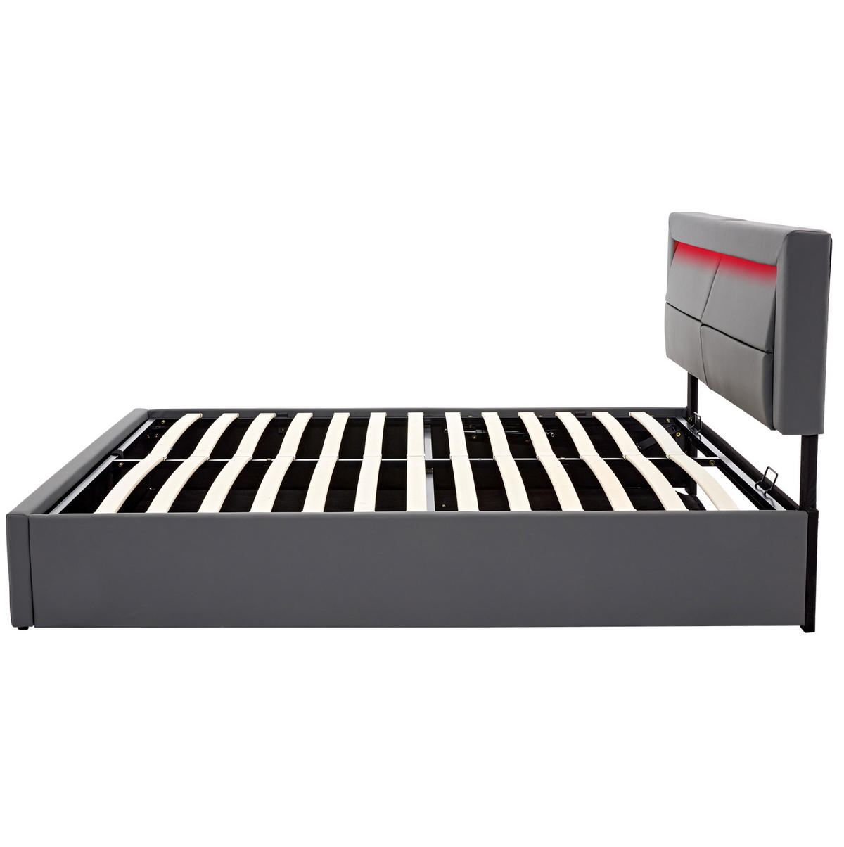 POLSTERBETT 140/200 cm mit LED-Beleuchtung, USB-Anschluss und Bettkasten - Grau, Kunststoff (140/200cm) - BEAOK
