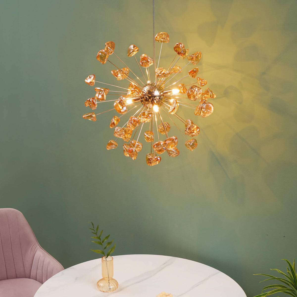 HÄNGELEUCHTE Rimelia, Roségold und bernsteinfarben, 55cm - Roségold, Glas (55/55/50cm) - KOSILUM