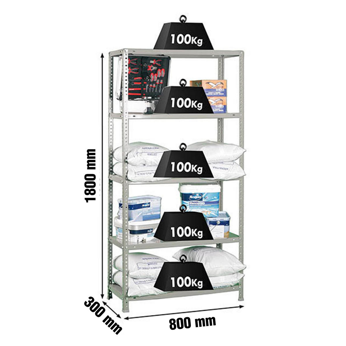SCHRAUBREGAL PANDA | HxBxT 180x80x30cm | Fachlast 100kg | Grau - Grau, Metall (80/180/30cm) - PROREGAL