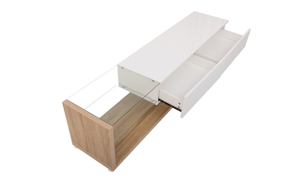 LOWBOARD 170/36/38 cm in Weiß und Holzfarben aus Spanplatte mit LED-Beleuchtung - Weiß, Holzwerkstoff (36/38/170cm) - OKMYHOME