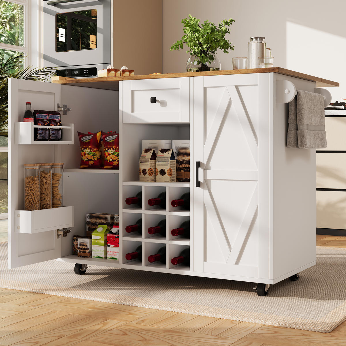 KÜCHENINSEL in Weiß Küchenwagen , multifunktional mit Stauraum und Snackregalen, B137.5/T65/H95.6cm - Weiß, Holzwerkstoff/Metall (118/95.6/40cm) - STILVORA