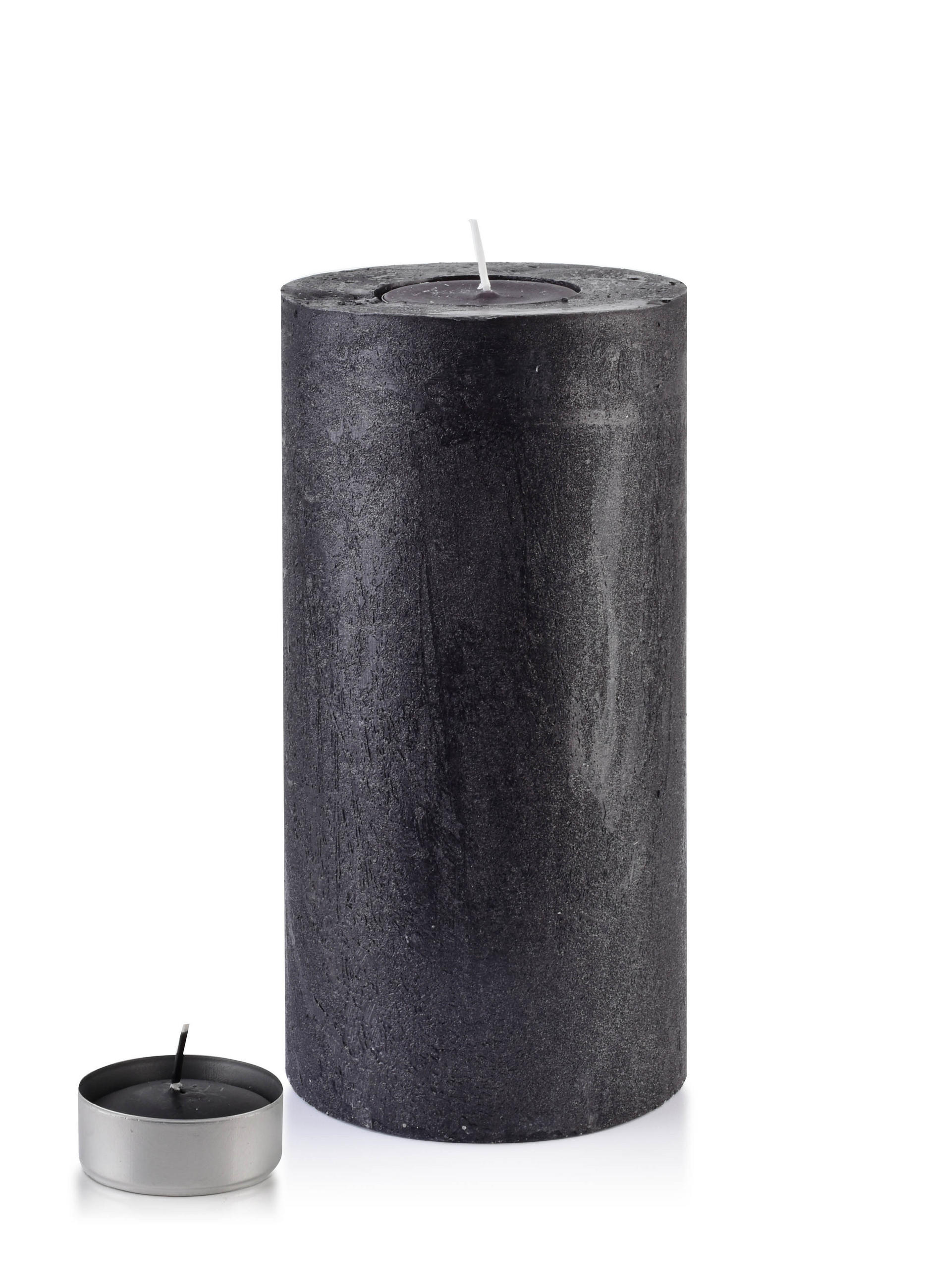 TEELICHTHALTER Rustic Schwarz 12/12/24 cm Naturmaterial - Schwarz, Naturmaterialien (24cm) - Mondex